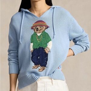 Blue Hoodie with Bear Design Ralph Lauren